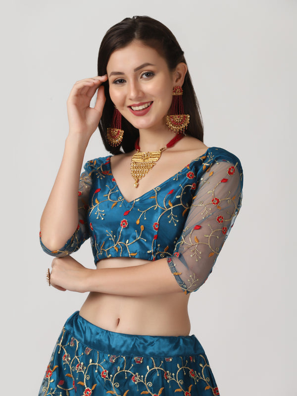 Blue Designer Net Lehenga choli With Embroidery Lace Work