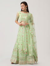 Green Designer Net Lehenga Choli With Embroidery Lace Work