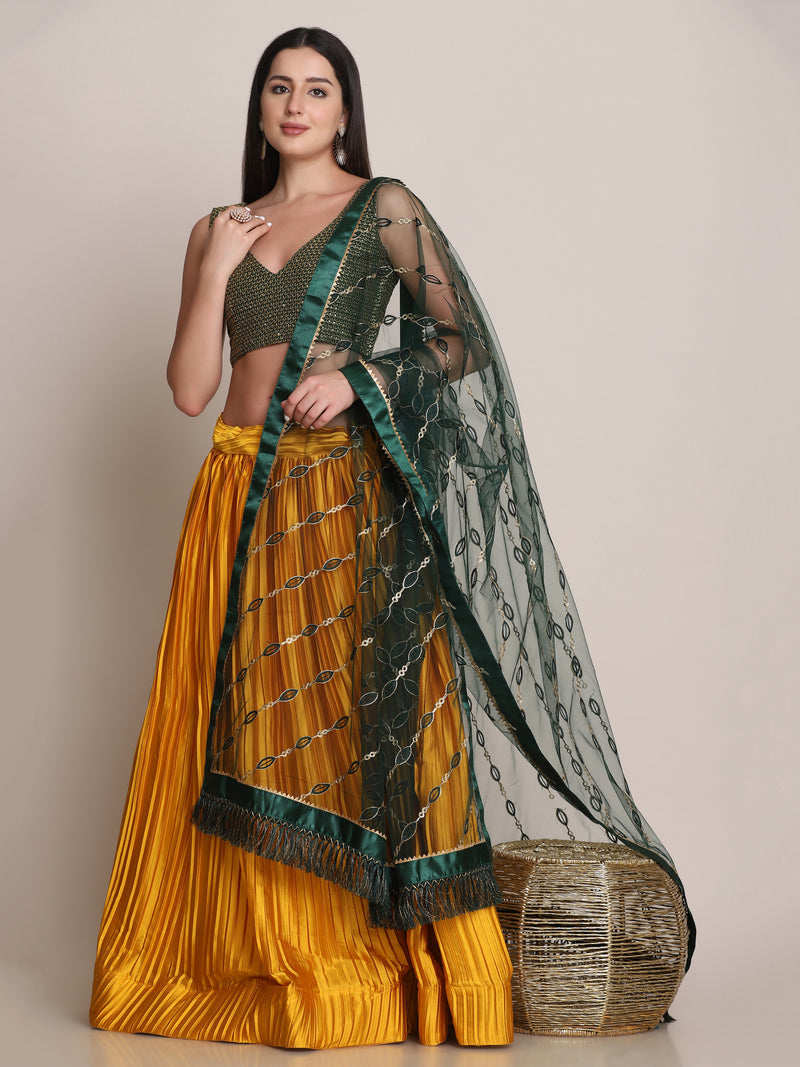 Yellow Shartin Silf Net Designer Lehenga Choli For Girls