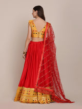 Red Shartin Silk Net Lace Work Designer Lehenga Choli For Women