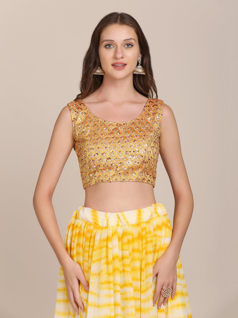 Yellow Floral Print Designer Lehenga Choli For Girls