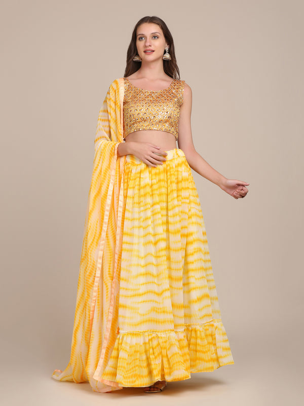 Yellow Floral Print Designer Lehenga Choli For Girls