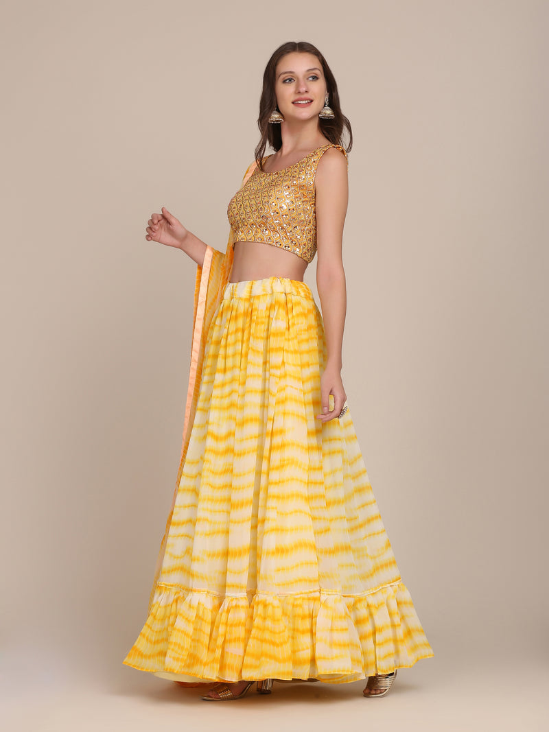 Yellow Floral Print Designer Lehenga Choli For Girls