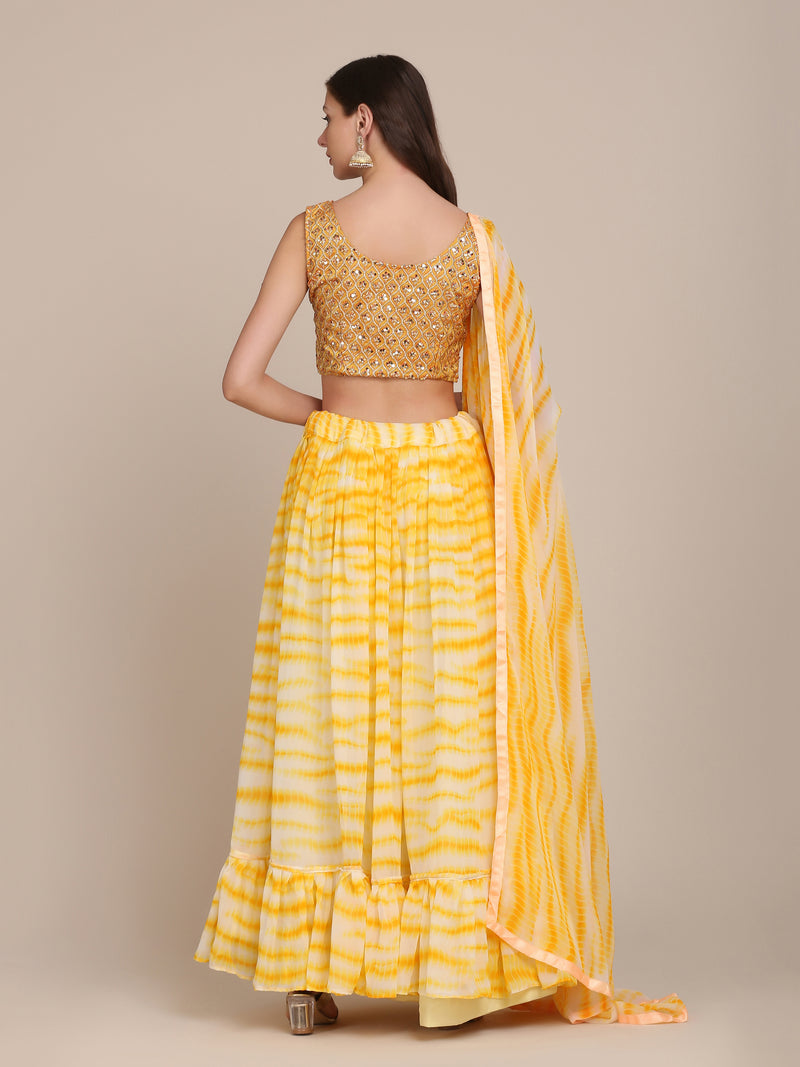 Yellow Floral Print Designer Lehenga Choli For Girls