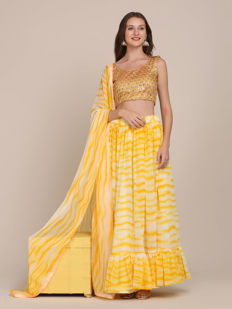 Yellow Floral Print Designer Lehenga Choli For Girls