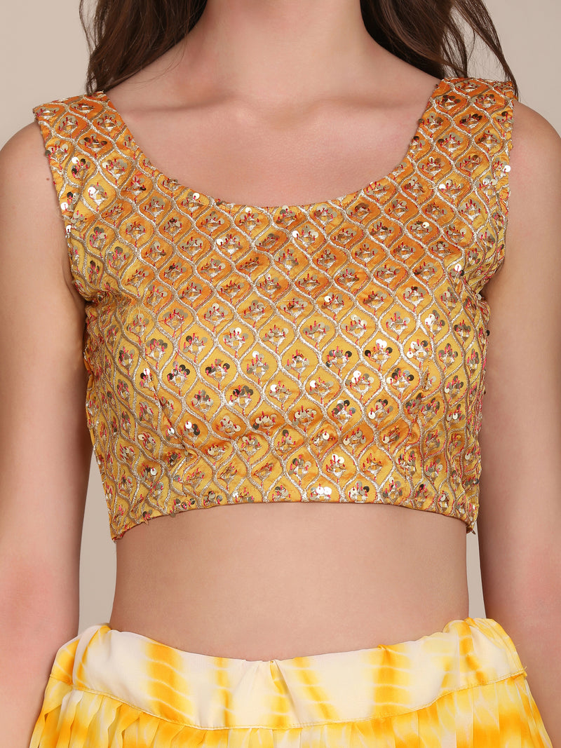 Yellow Georgette Shibori Print Lehenga Choli For Women