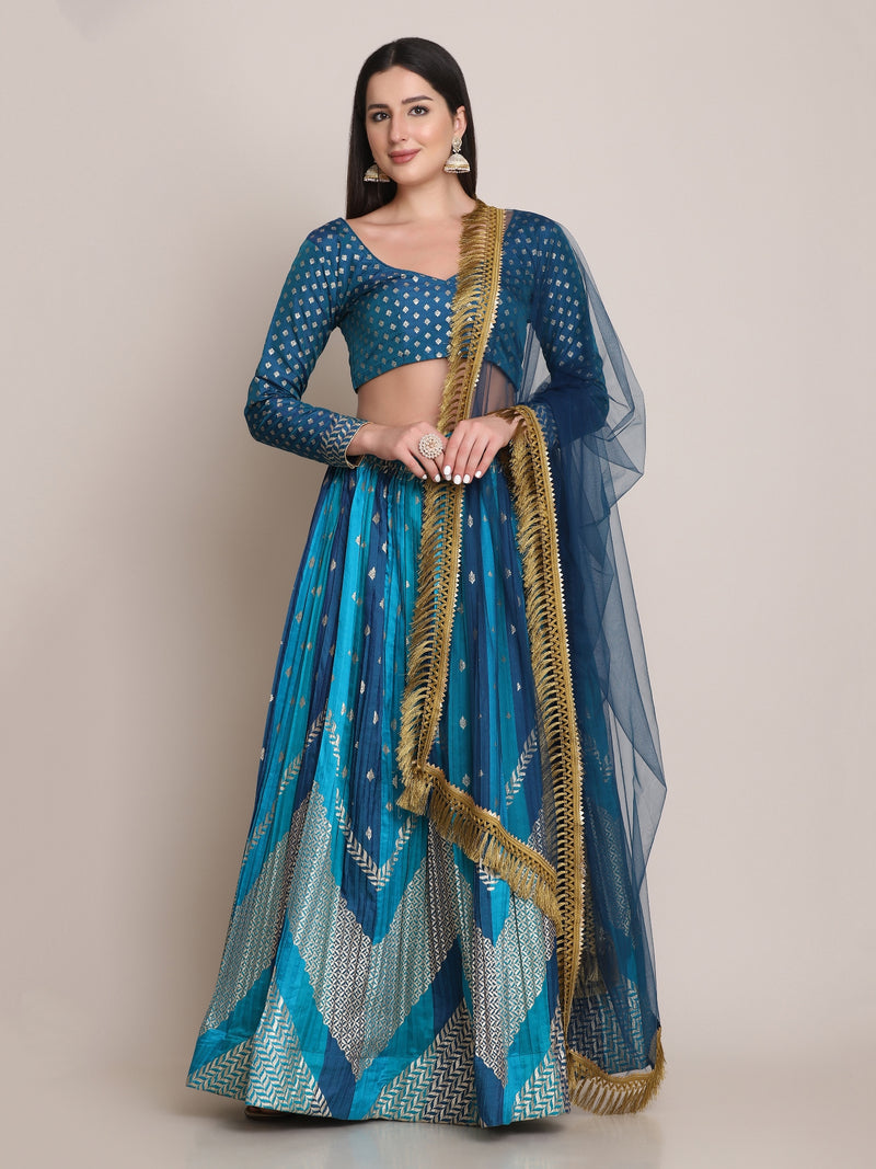 Rama Silk Blend Woven Full Sleeves Lehenga Choli For Women