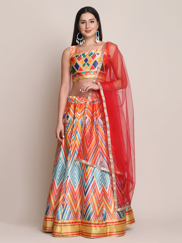 multi net printed lehenga choli for girls