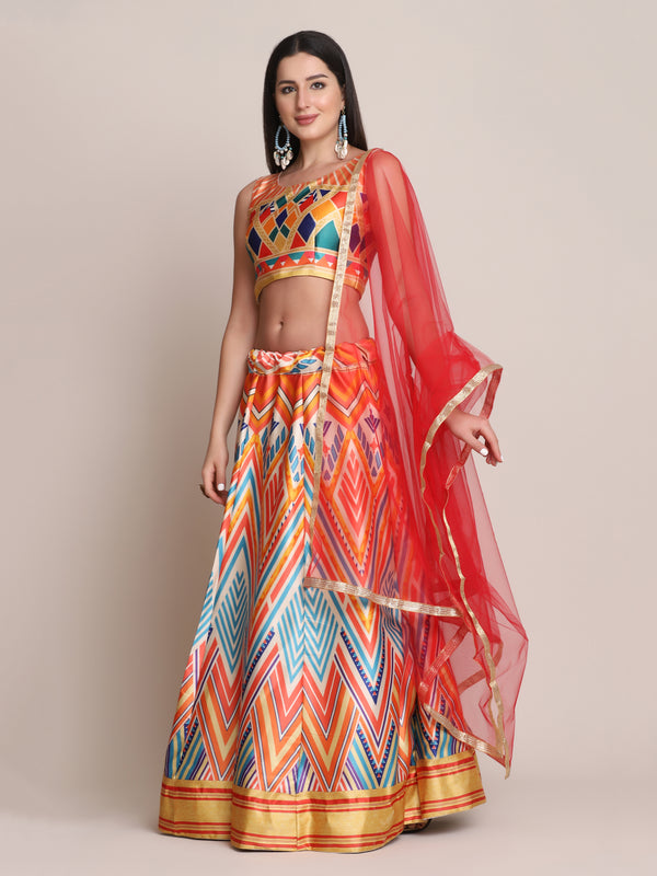 multi net printed lehenga choli for girls