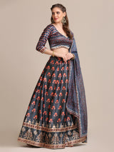 grey jacquard net printed work lehenga choli for girls