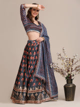 grey jacquard net printed work lehenga choli for girls