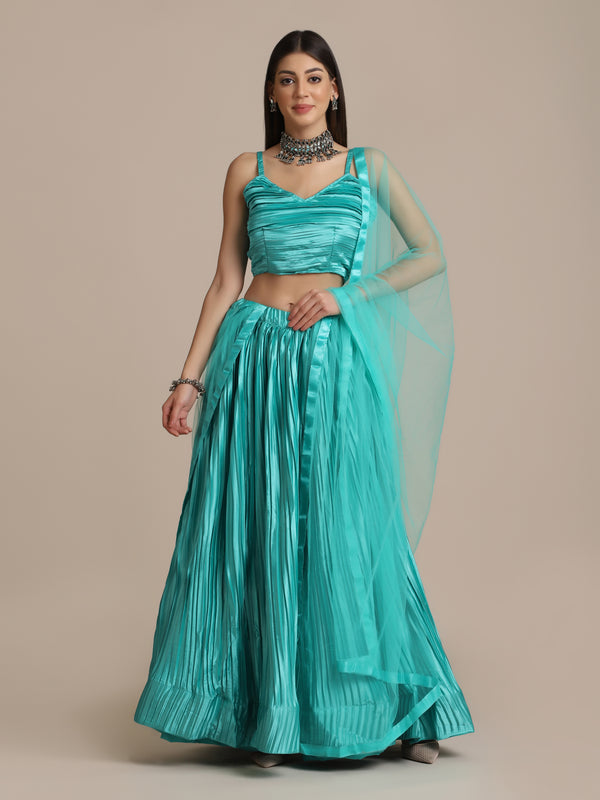 Blue Designer Satin Silk Embroidery Work Lehenga Choli With Dupatta