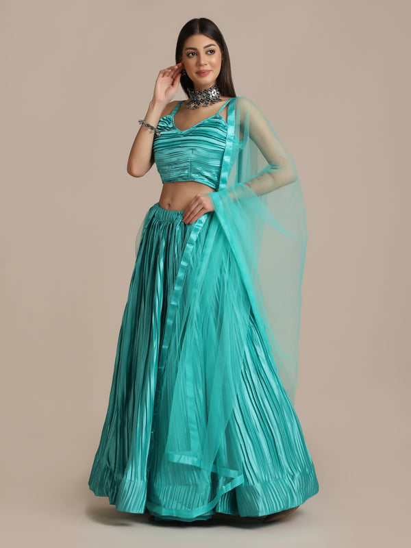 Blue Designer Satin Silk Embroidery Work Lehenga Choli With Dupatta