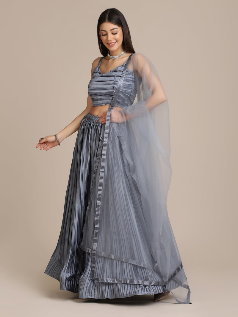 grey satin silk designer lehenga choli for women