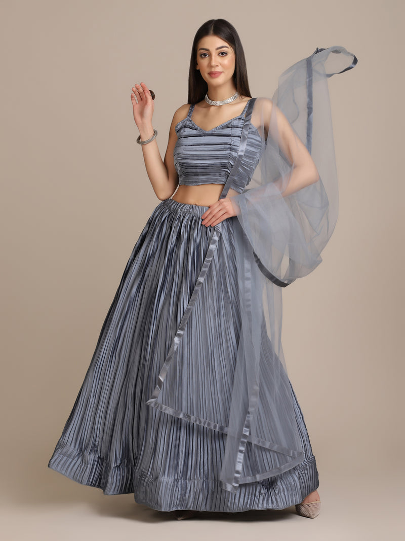 grey satin silk designer lehenga choli for women