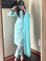 blue georgette gown with dupatta