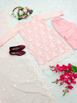 Pink Designer Georgette Embroidery Work Kurta Set With Dupatta