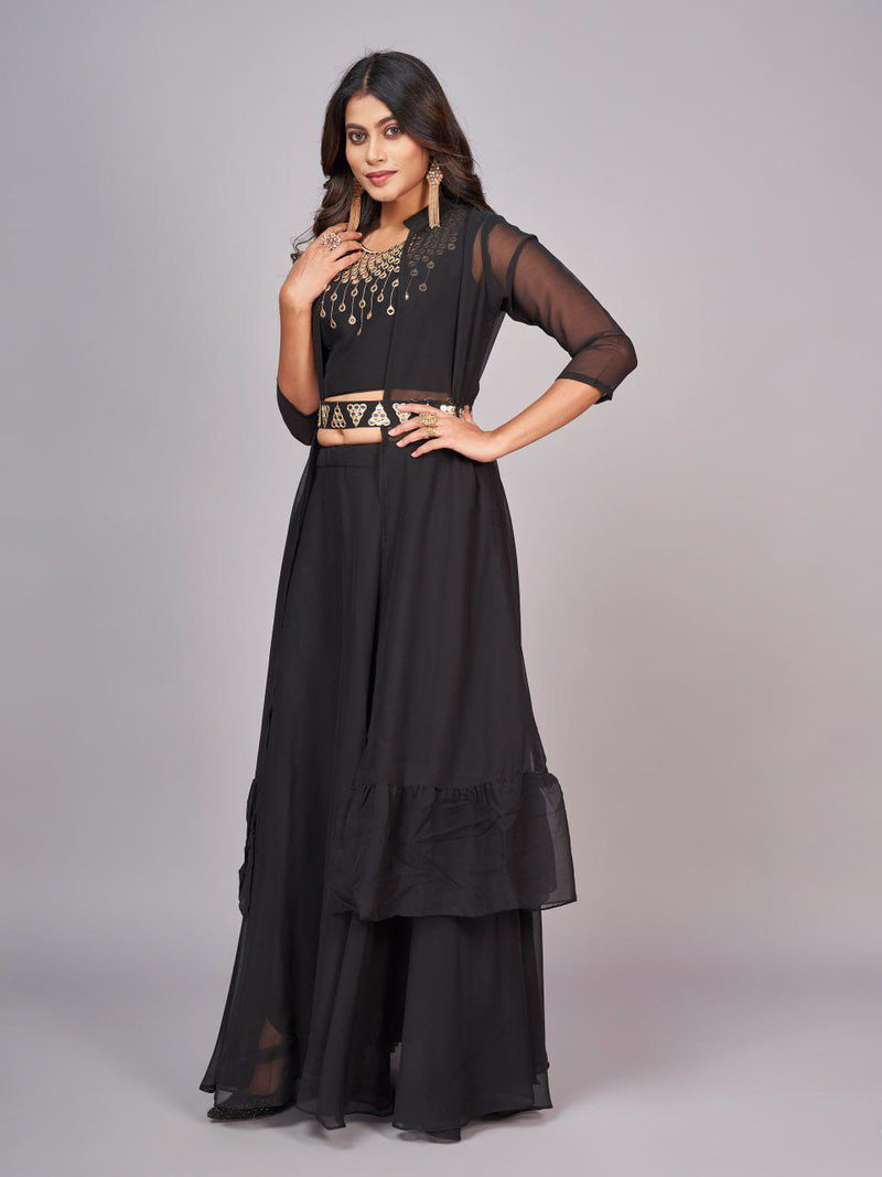 Black Designer Georgette Fully Stitch Lehenga Choli With Embroidery Work