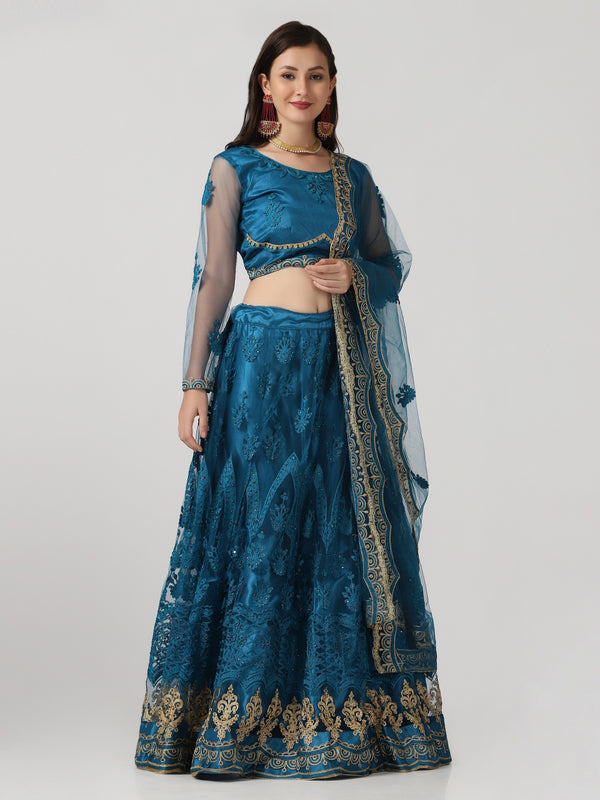 Blue Designer Net Lehenga choli With Embroidery Lace Work