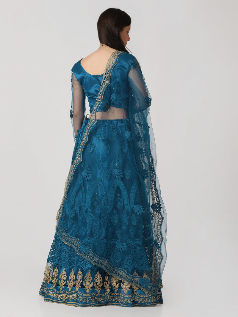 Blue Designer Net Lehenga choli With Embroidery Lace Work