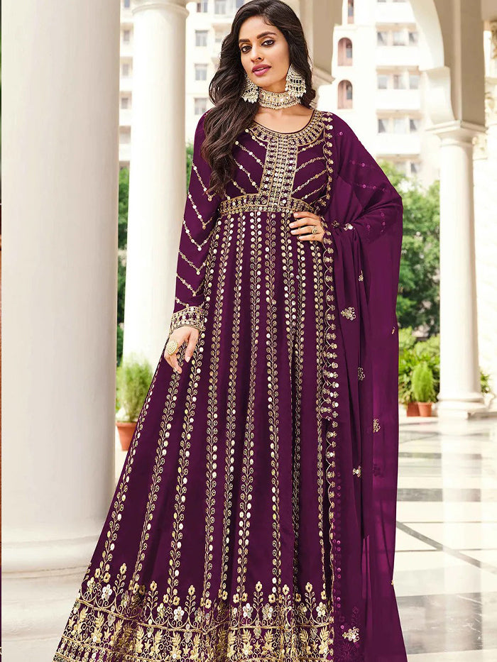 wine heavy embroidery and sequence work sharara palzo