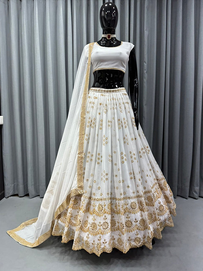 White SilkLehenga Choli With Embroidery Sequence Work