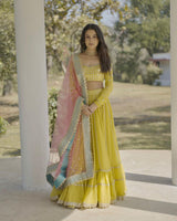 Yellow Heavy  Beautiful Georgette Work Wedding Wear Lehenga Choli For Women