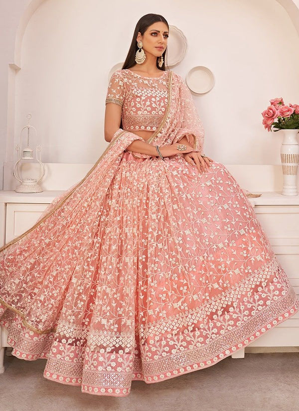 Pink Organza Lehenga Choli With Heavy Embroidery Work