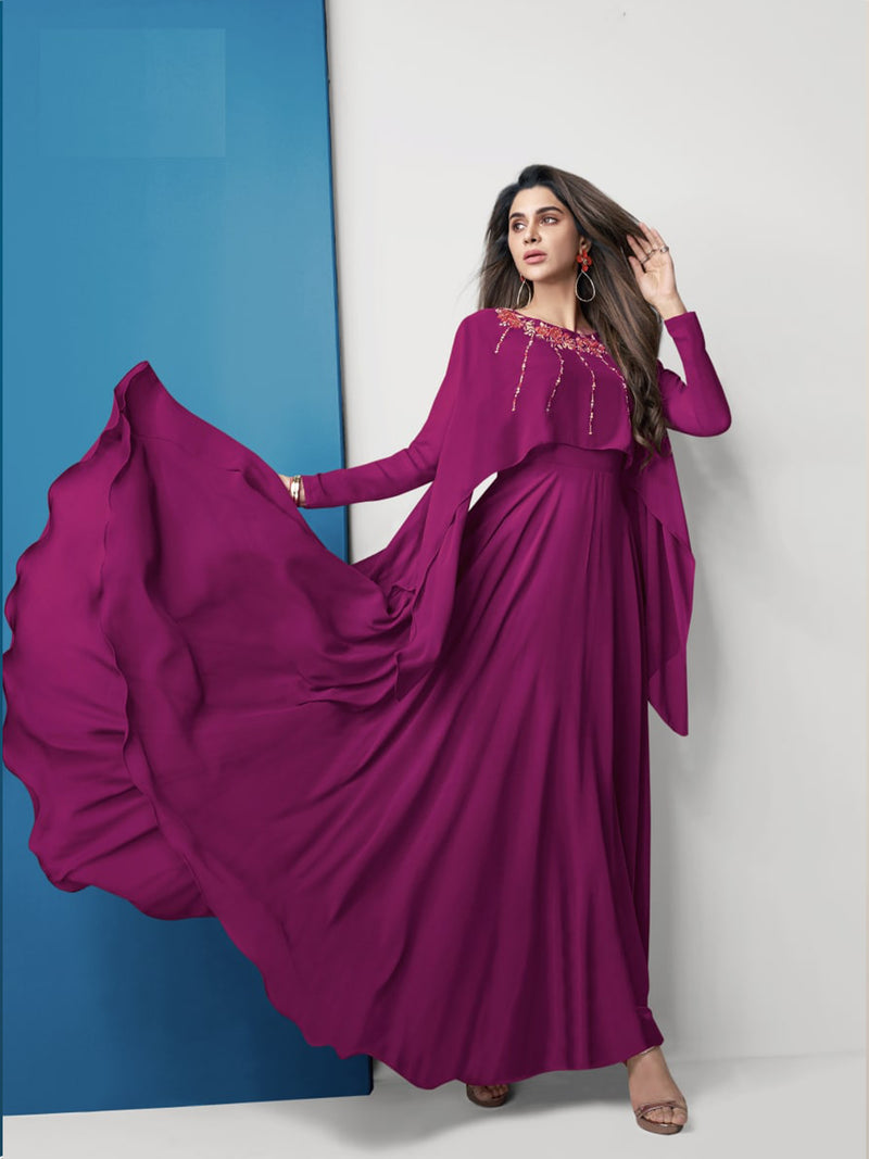 Wine Designer Heavy Georgette  Embroidery Gown For Women
