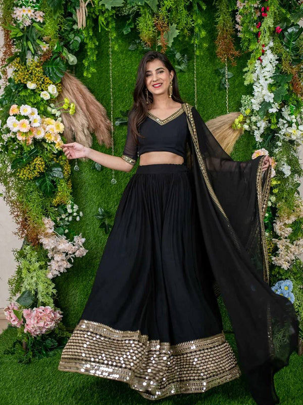 Black Color Georgette Lehenga Choli With Embroidery Work