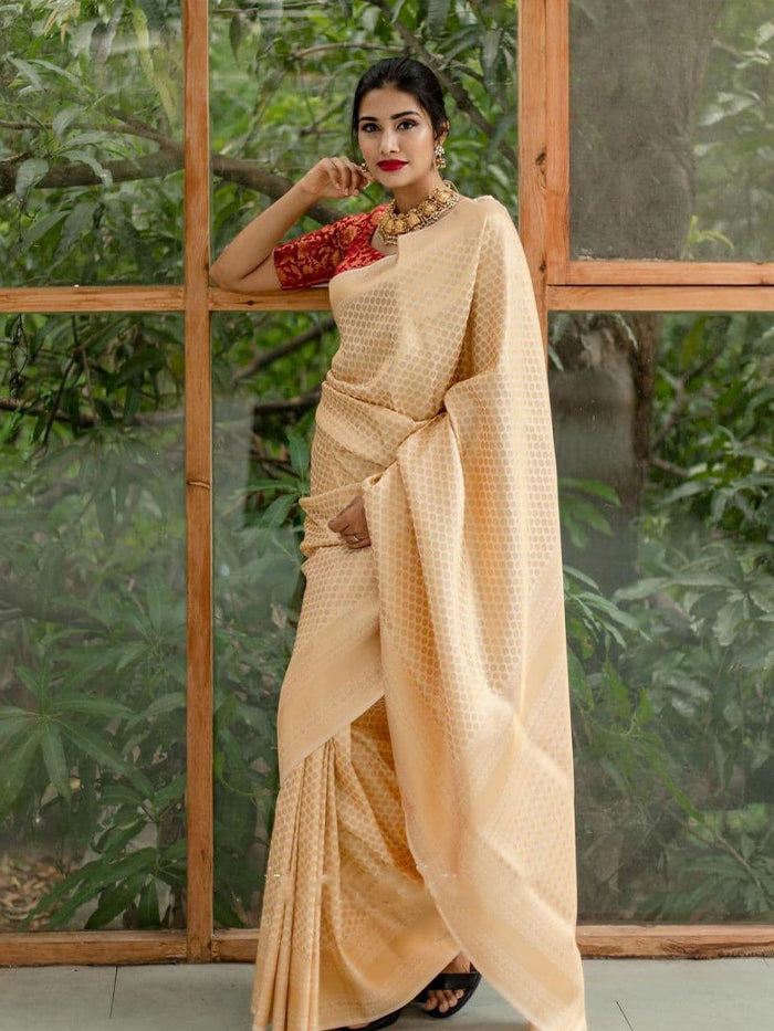 cream soft lichi silk designer bridal saree for women