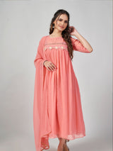 peach embroidery Work gown