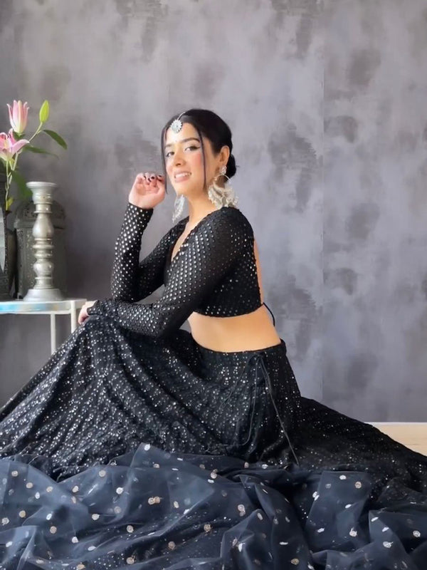 Black Georgette Lehenga Choli With Embroidery And Sequence Work