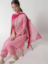 Pink Rayon Embroidery Work Kurta Set With Dupatta