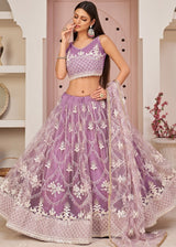 purple embroidery work floral lehenga choli with dupatta for women