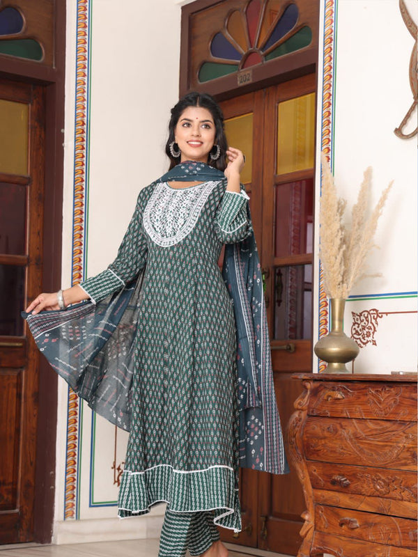 green rayon embroidery work designer dress