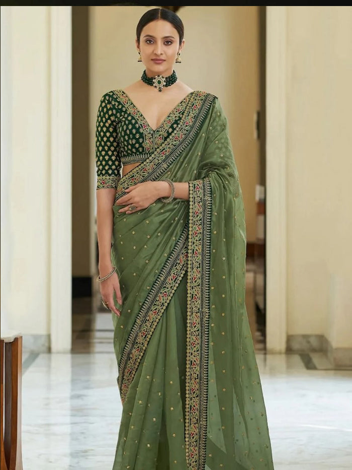 Women's Heavy Embroidered Fancy Saree with Blouse Piece.