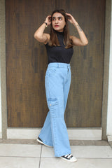New designer trendy and stylist bel-bottom with front pocket denim fabric jeans for girls and women .