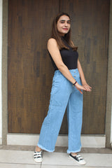 New designer trendy and stylist denim fabric 4 button plazo  jeans for girls and women .