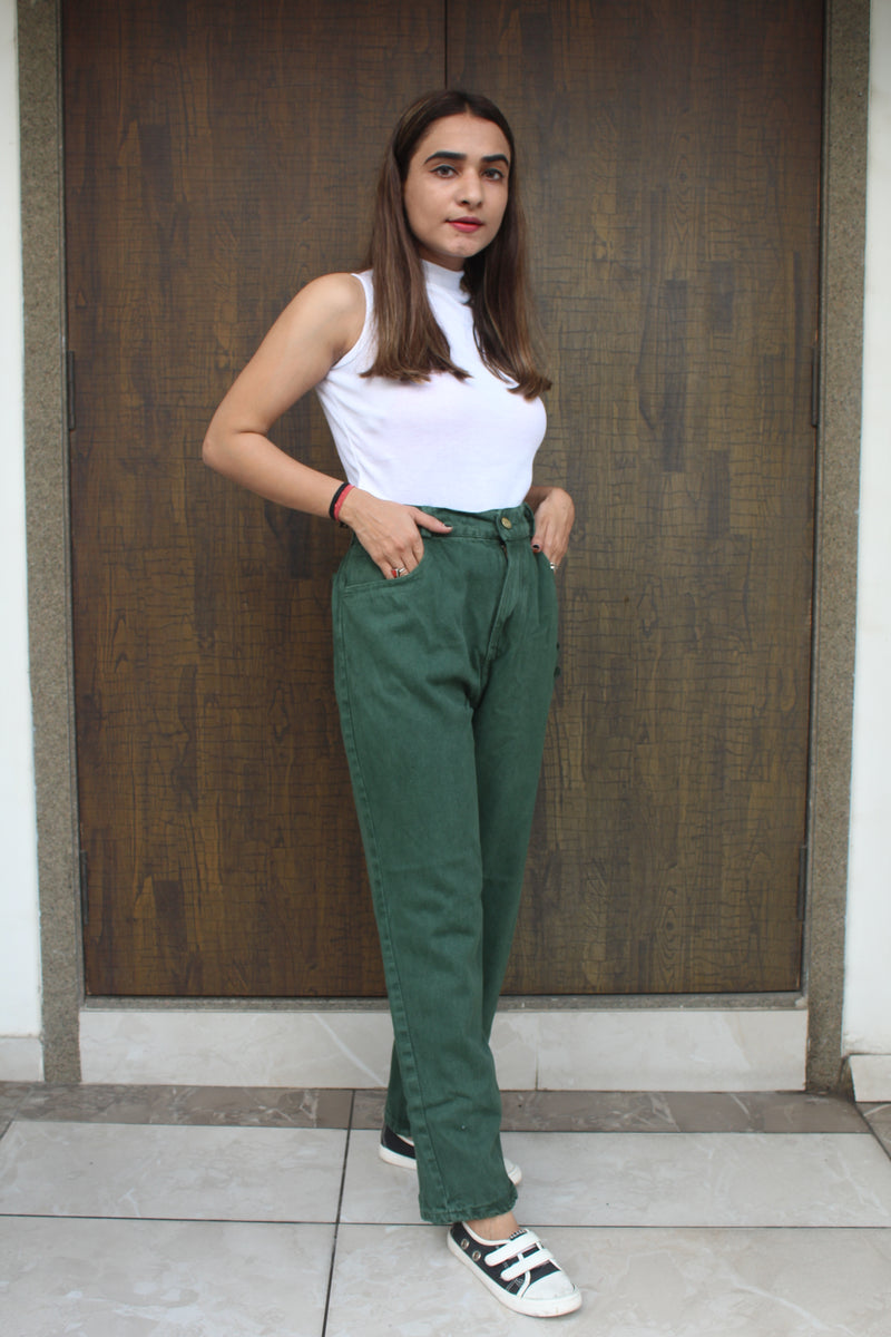 Baggy & Wide-Leg Jeans in Green color for kids | FASHIOLA INDIA