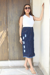 New designer trendy and stylist women funky denim fabric long skirts for girls and women .