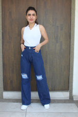 New designer trendy and stylist women funky bel bottom jeans for girls and women .