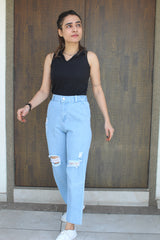 New designer trendy and stylist denim fabric 4 button plazo  jeans for girls and women .