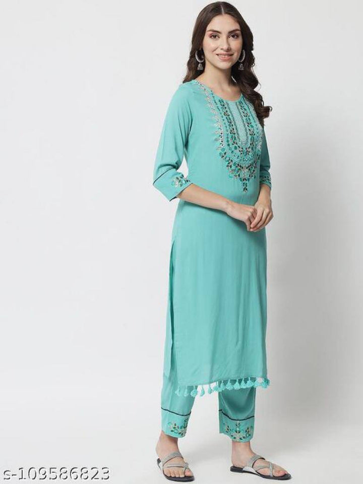 blue Embroidered kurta set