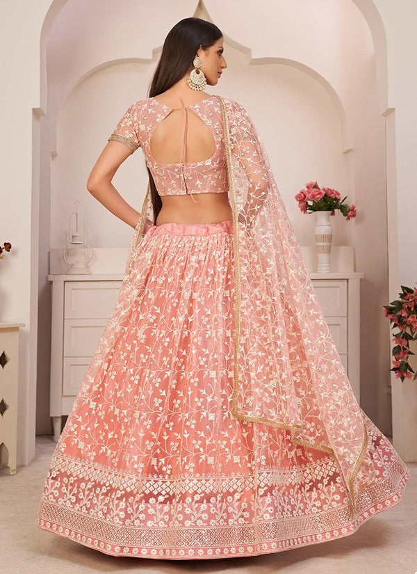 Pink Organza Lehenga Choli With Heavy Embroidery Work