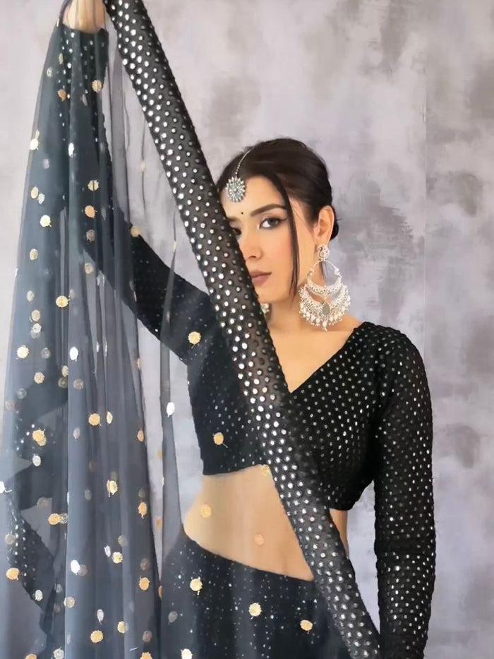 Black Georgette Lehenga Choli With Embroidery And Sequence Work