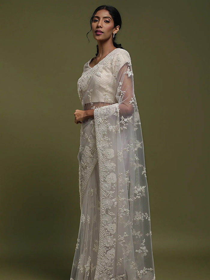 White Saree with heavy border