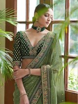 Women's Heavy Embroidered Fancy Saree with Blouse Piece.