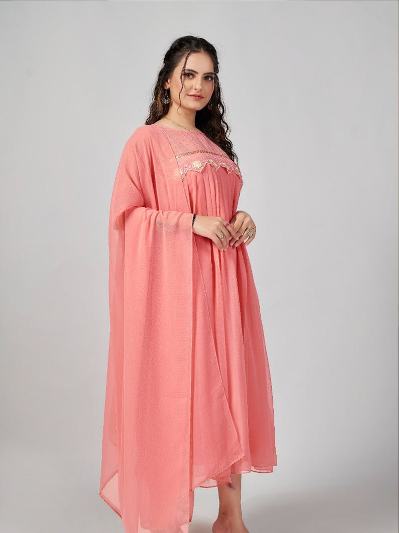 peach georgete embroidery Work gown