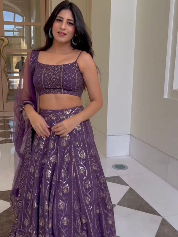 purple heavy organza silk  lehenga choli for women